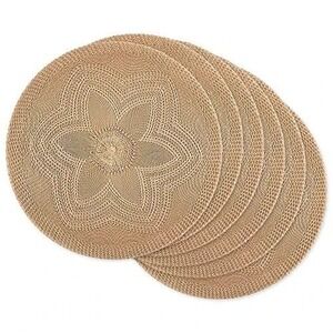 Woven Collection Round Braided Floral Placemat Set, 15", 6 Piece Stone